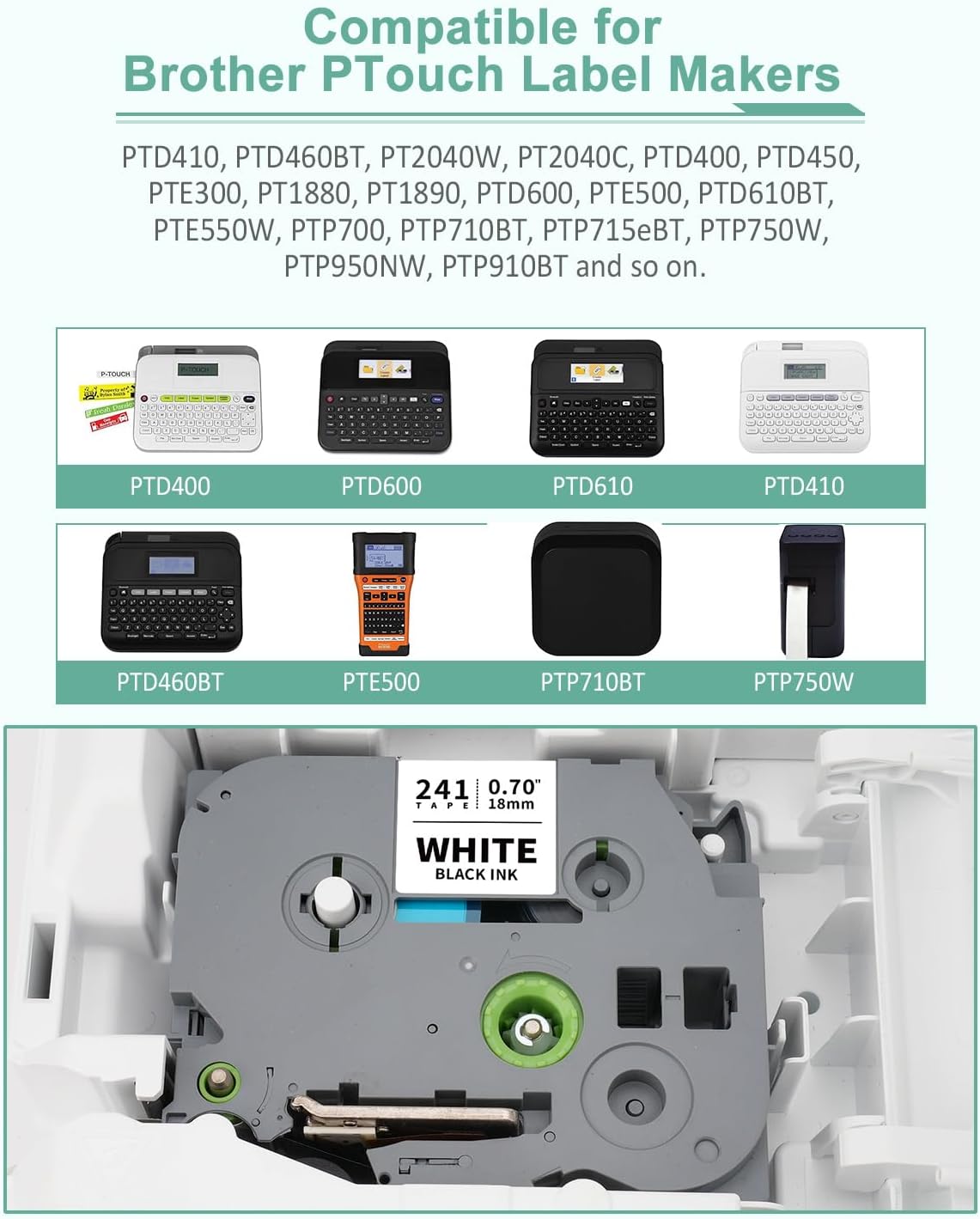 6-Pack 18mm 0.7" Laminated Tape Compatible for Brother P-Touch Label Tape 18mm 0.7 Inch Laminated Colored Tze Tz 3/4" Label for PTD400 PTD610BT PTD410 PTD600, White/Red/Yellow/Blue/Green/Pink