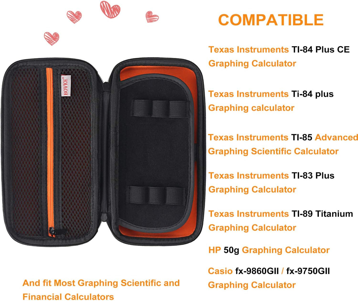 BOVKE Hard PU Graphing Calculator Carrying Case for TTexas Instruments TI-30XS Multiview/TI-34 Multiview/TI-36X Pro Scientific Calculator, Extra Pocket for USB Cables Pens Other Items, Black