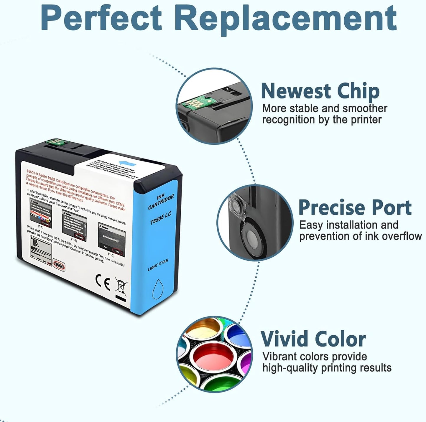T850 Ink Cartridge T8505 T850500 Remanufactured Work for SureColor P800 (1-Pack, Light Cyan)