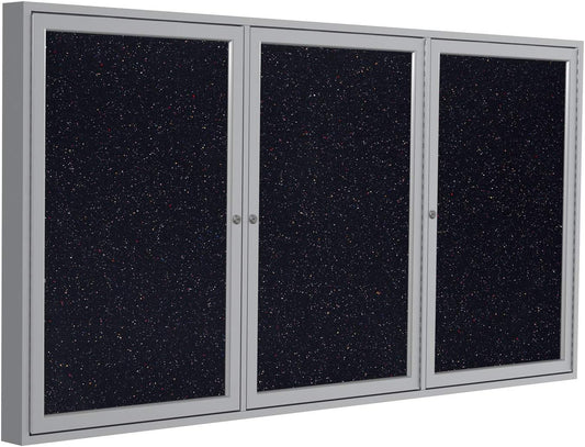 Ghent 48" x 72" 3-Door indoor Enclosed Recycled Rubber Bulletin Board, Shatter Resistant, with Lock, Satin Aluminum Frame,Confetti (PA346TR-CF),Made in the USA