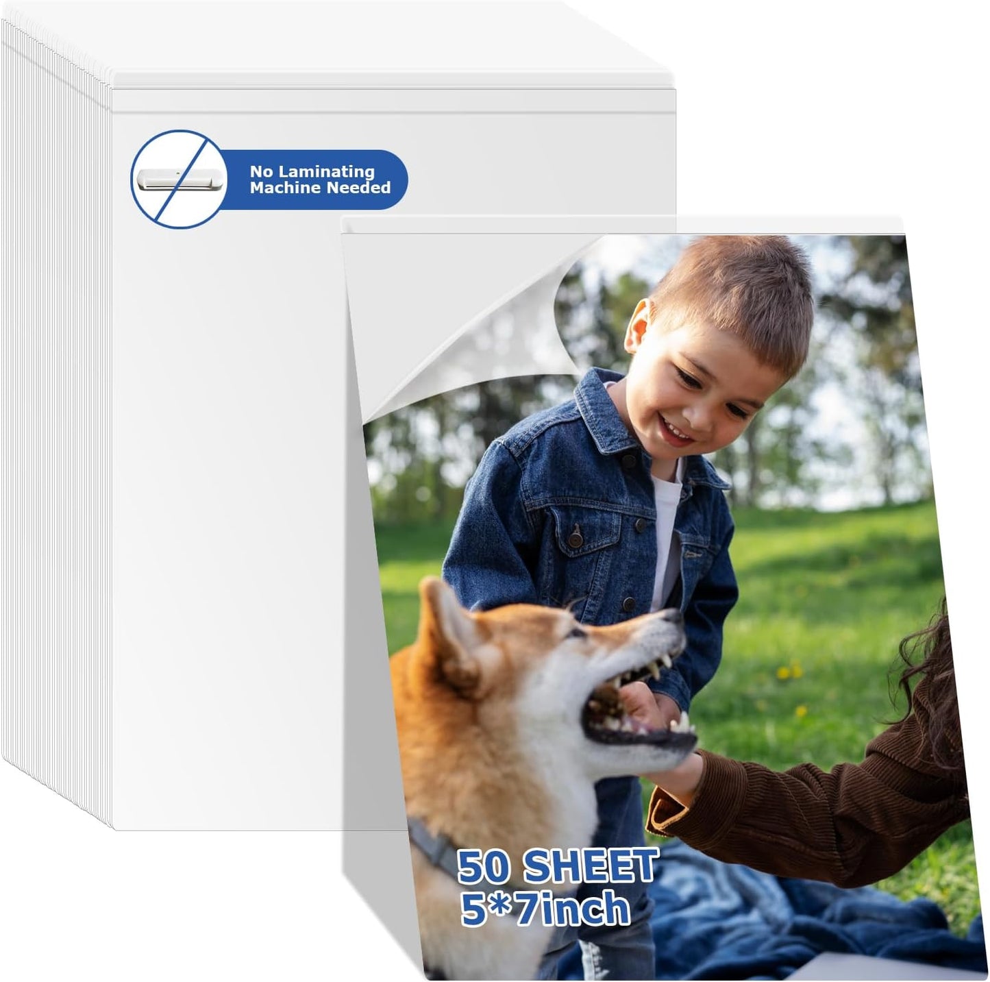 DLUGOPIS 50 Sheets Self Seal Laminating Pouches 5x7 Self Adhesive Laminating Sheet No Heat No Laminating Machine Needed for Photos Index Cards