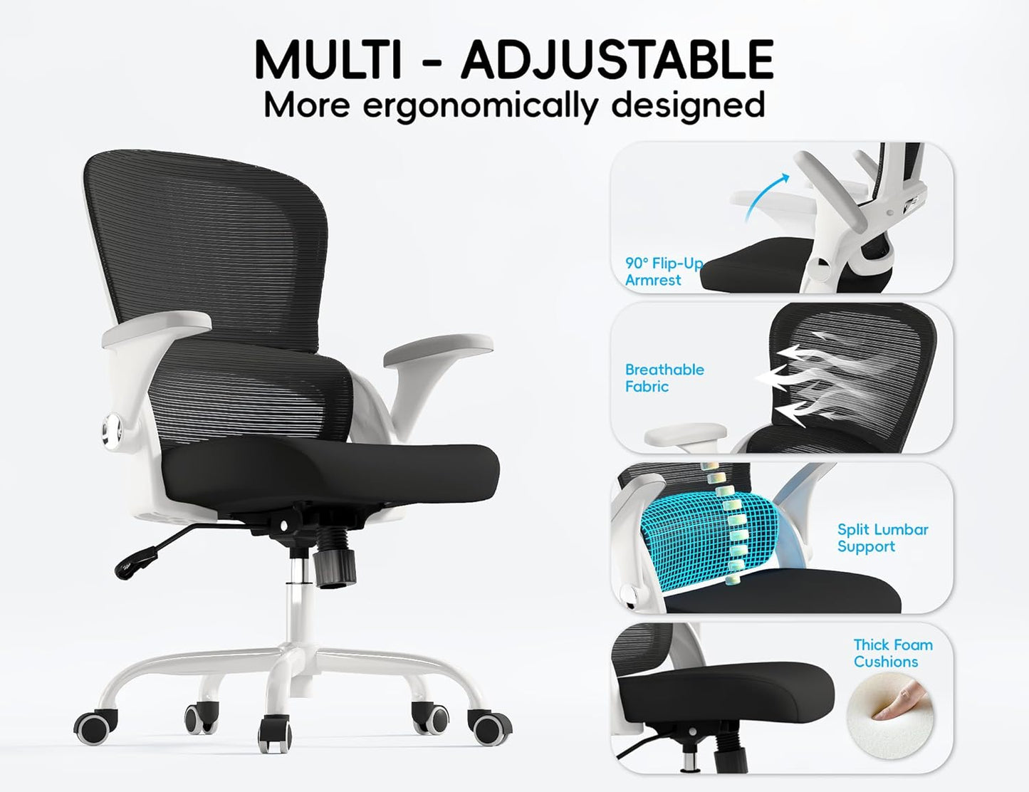 TRALT Beige Gaming Chair - Ergonomic Office Chair with Back Support, Home Office Desk Chairs, Computer Chair, 330lbs Wide Seat Big and Tall Office Chair for Professionals (White Black)