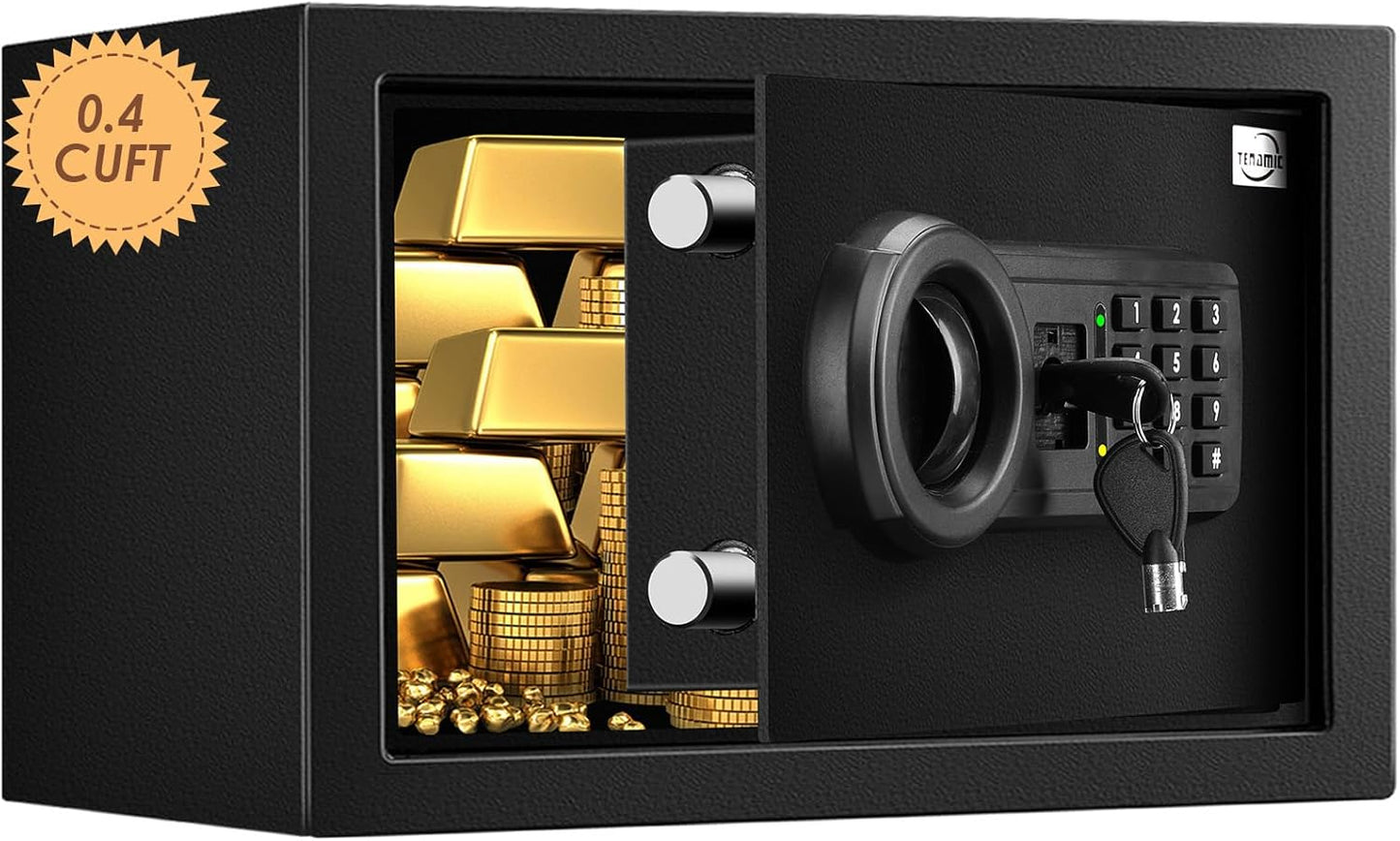 Tenamic Safe Box 0.4 Cuft Fireproof, Waterproof, Keypad Small Cabinet Lock Box, Solid Alloy Steel Office Hotel Home Mini Safe, Black