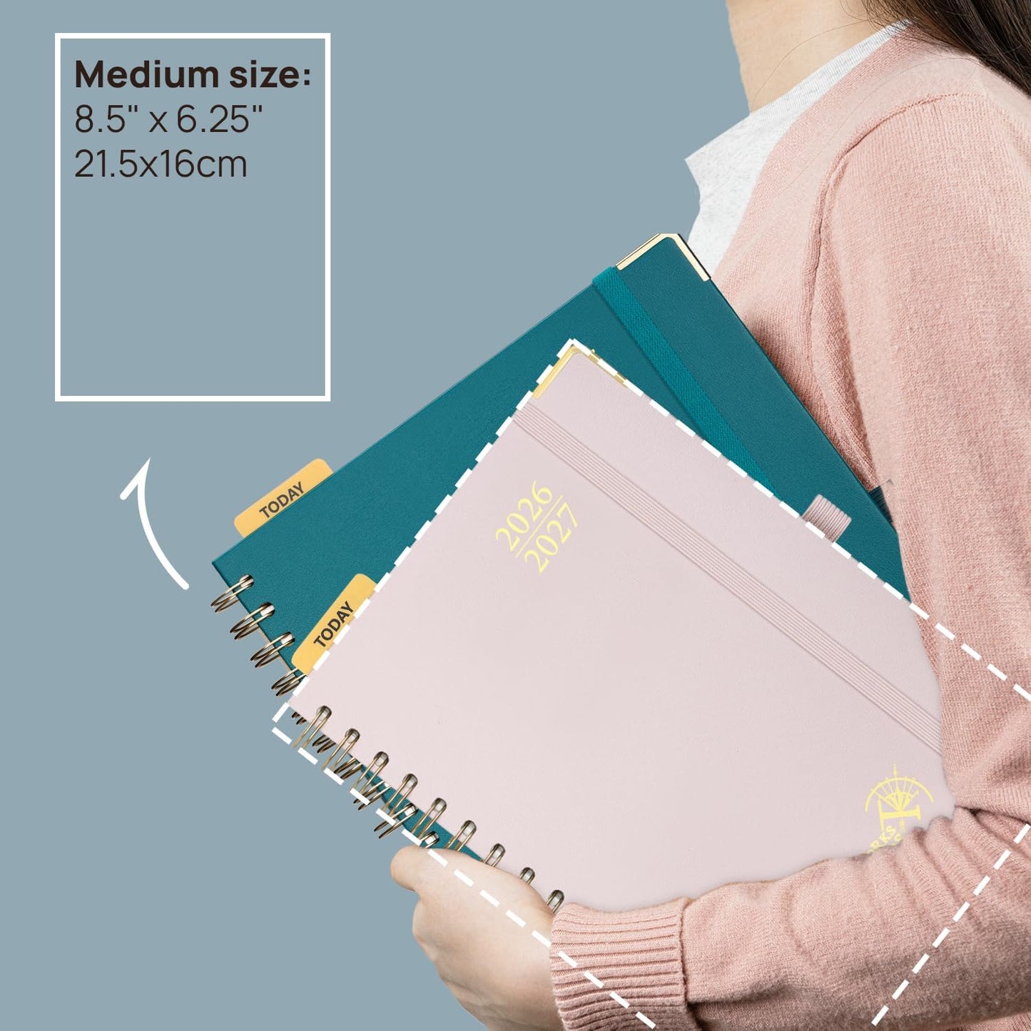 POPRUN Monthly Planner 2026-2027 Spiral Hardcover (6.25'' x 8.5''), 18 Months Calendar (Jan.2026-Jun.2027) - 2 Pages per Month with Dotted Note Pages, Sunday Start, Laminated Tab - Midnight Green