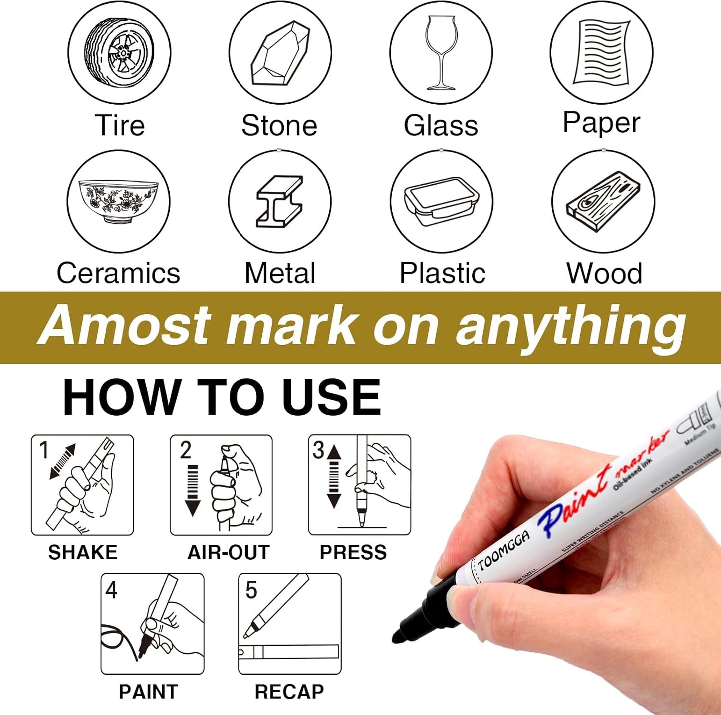 Silver Paint Pens Paint Markers Permanent Markers Oil Based for Metal Wood, Metal, Car Tyre,Wood, Plastic, Rock Painting, Glass, Craft Supplies,Waterproof