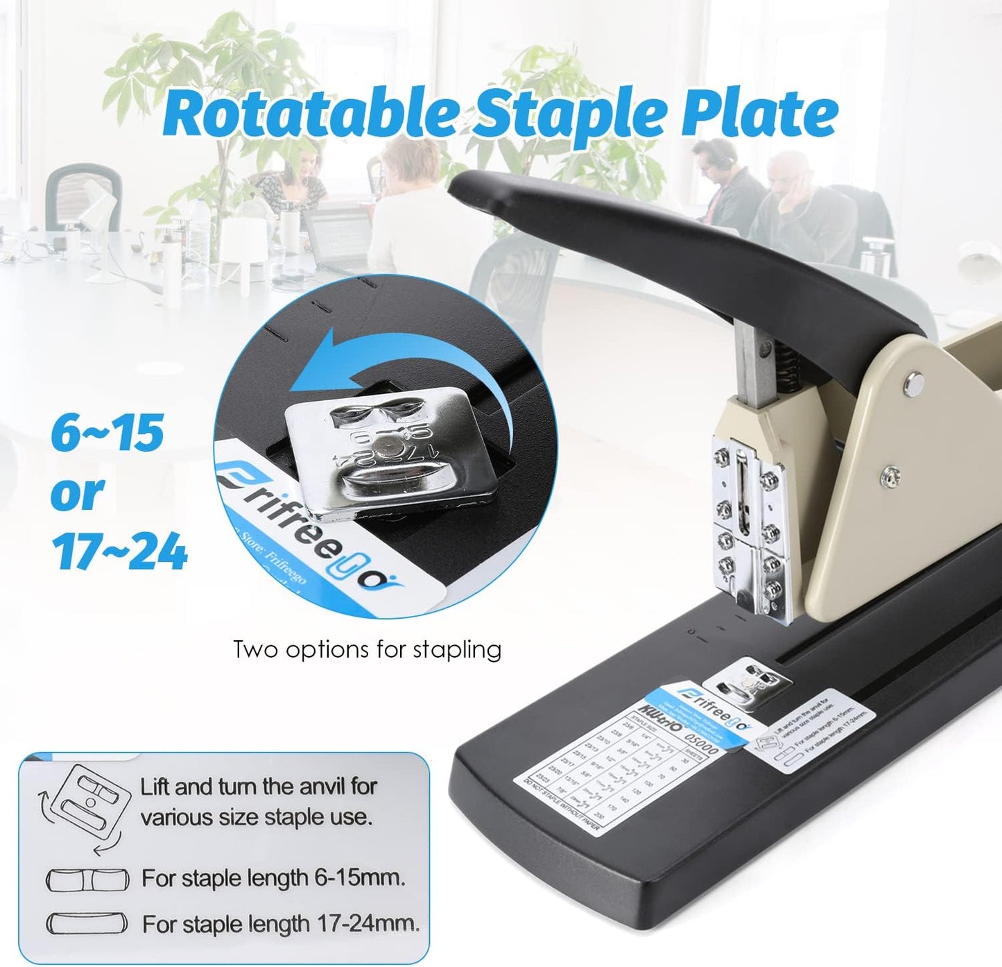 Long Reach Stapler, Heavy Duty Long Arm Stapler, 200 Sheets Capacity, 4000 Staples Gift, 9.84” Adjustable Stapling Depth Suitable for Booklets & Office Document, Fixable Paper Guide