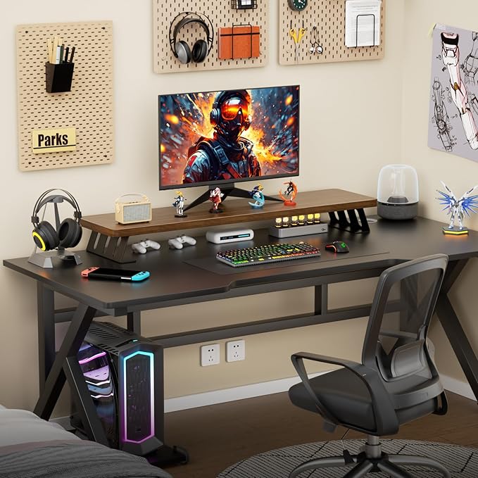 Dual Monitor Stand Riser, 39 Inch Large Wood Monitor Stands for 2 Monitors, Desk Monitor Riser for Computer/Laptop/Printer/TV, Stand Riser up to 220 lbs