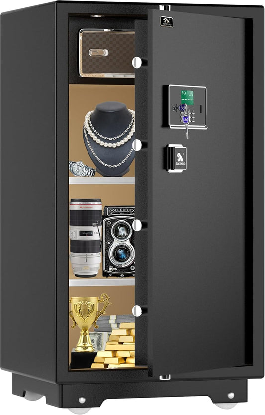 【US STOCK】TIGERKING 7.2 Cubic Feet Extra Large Heavy Duty Safe Box, Home Safe with Double Safety Key Lock and Separate Lock Box, Digital safe with 2 Removable Shelf for Home Hotel Office,132lbs