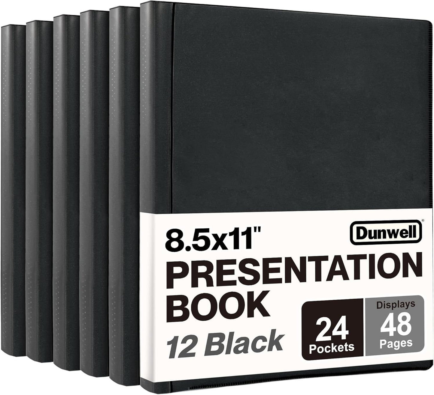 Dunwell Presentation Binder 24-Pocket, Displays 48 Pages, 8.5x11 Portfolio Binder with Plastic Sleeves, Storage and Organizer for Documents, Certificates, Projects, Photos (12 Pack, Black)