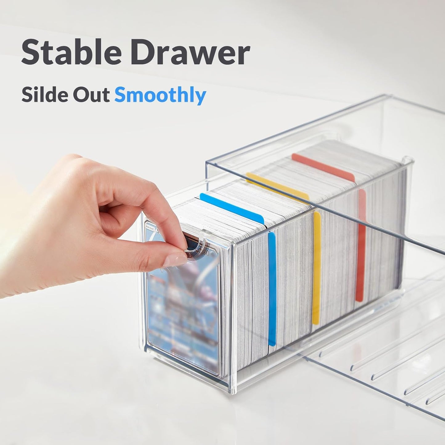 6 Drawer Trading Card Storage Box, 2200+ Cards Organizer with Divider, Clear Stackable Drawers for TCG, MTG, PTCG, Sports Cards (6 Drawer Card Box)