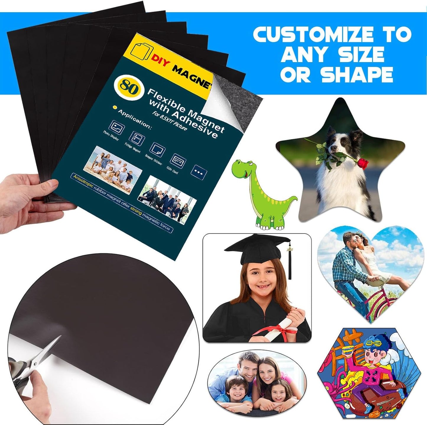 8.5X11 Inches Adhesive Magnet Sheets for Letter Size (Bulk 80 Pieces),Magnetic Sheets with Self-Stick Adhesive for Classroom/School