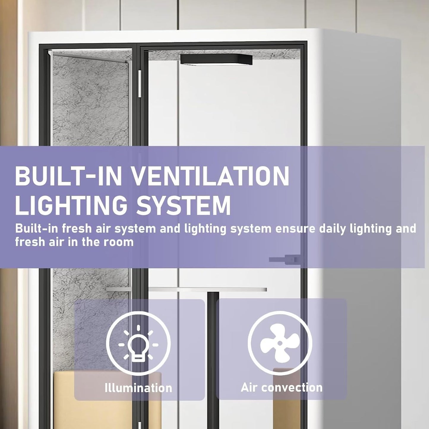 Office Sound Booth with Audio Privacy - Portable Soundproof Booth with White Modern Style,Movable Room with Light,Ventilation,Socket for Game,Private Chat Room,Independent Office(59.05IN)