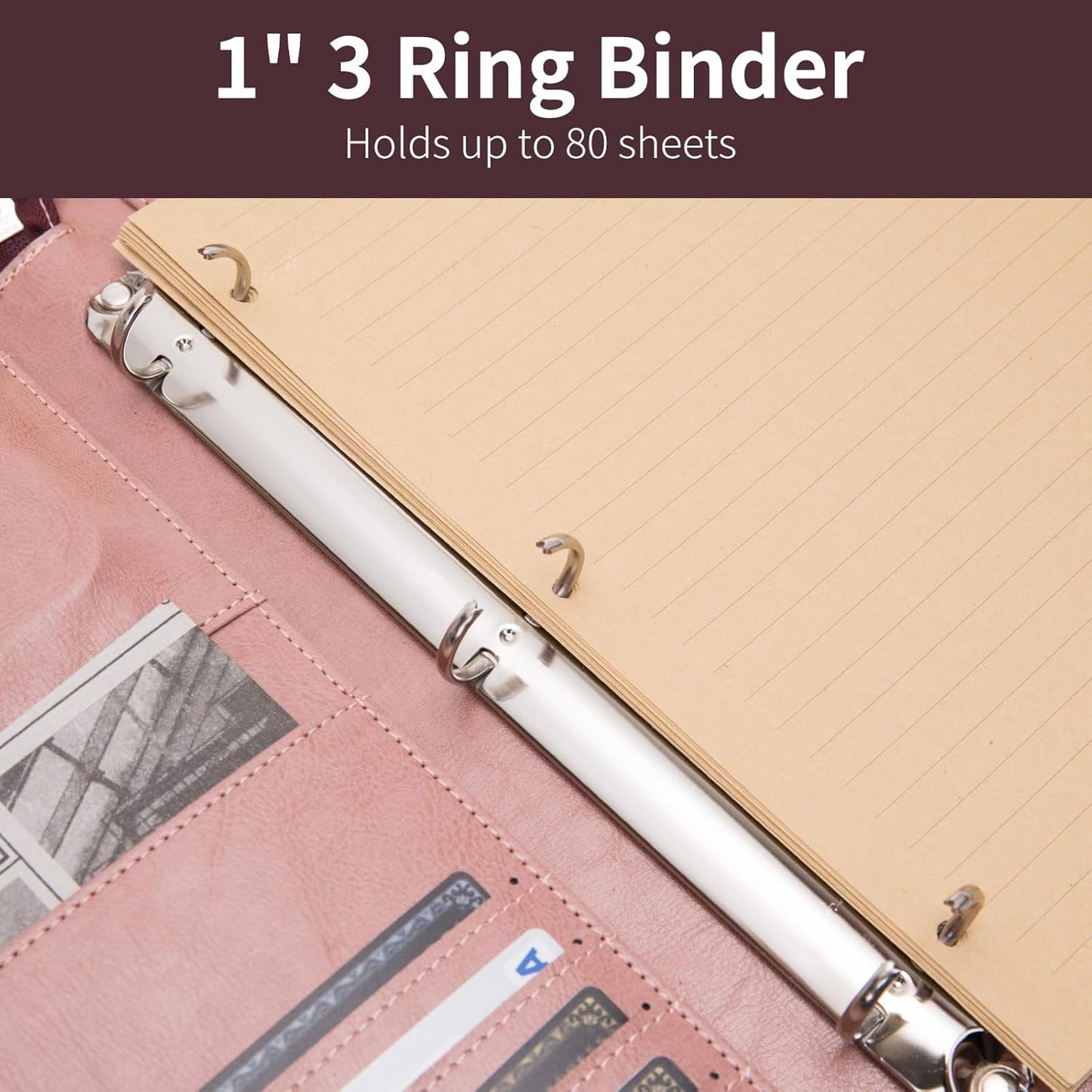 Personalized Vegan Leather 3 Ring Binder Portfolio, Custom 8.5 x 14 Legal Size Pad Padfolio, Hidden Handle, 15” Laptop Organizer, Zip Professional Business Folio, Pink