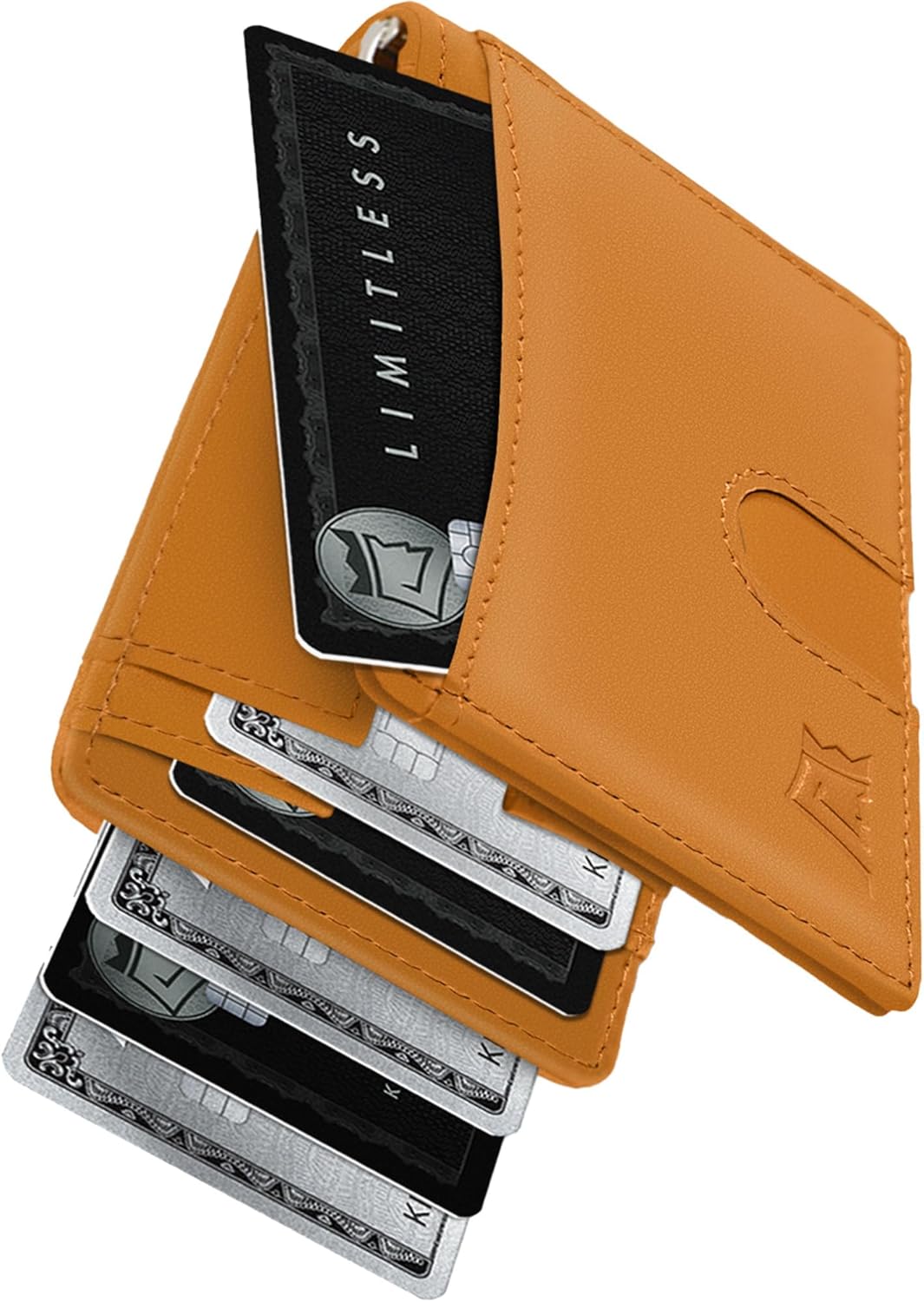 Kings Loot Money Clip Slim Minimalist Wallet for Men – RFID Blocking Leather Design with Money Clip – Front Pocket Bifold Holds 12 Cards – Stylish & Compact Wallets (Cognac/Premium Engraved)