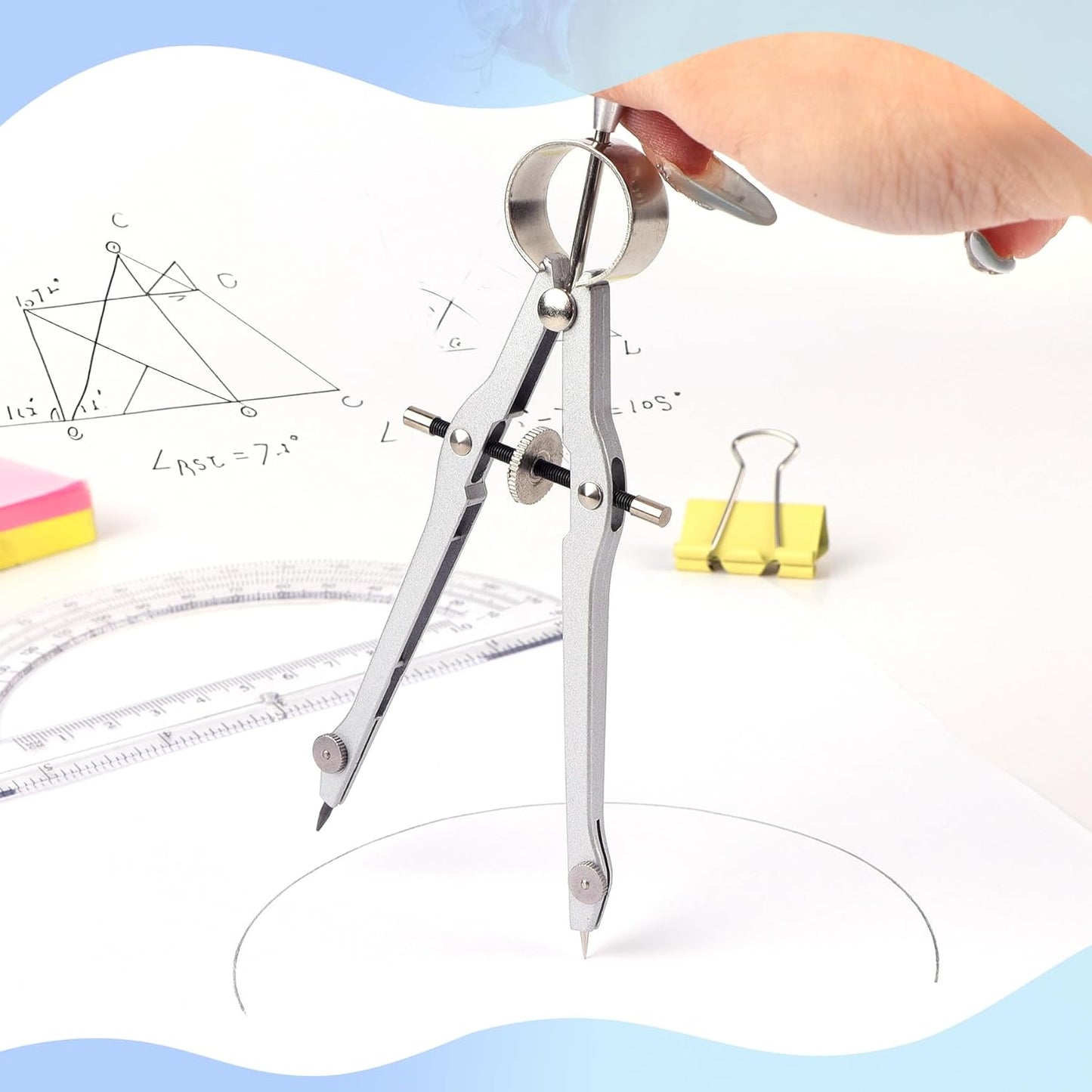 Compass and Protractor Set, Professional Drawing Compass Tool, Metal Compass with Extra Refills, Compass for Geometry and 6 Inch Math Protractors 180 Degree (Red)