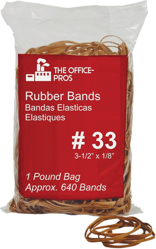 Rubber Bands, Eco Friendly Packaging, Size #33, Natural Crepe, Made in USA, Rubber Band Measurements: 3-1/2" x 1/8'' - 600 Bands