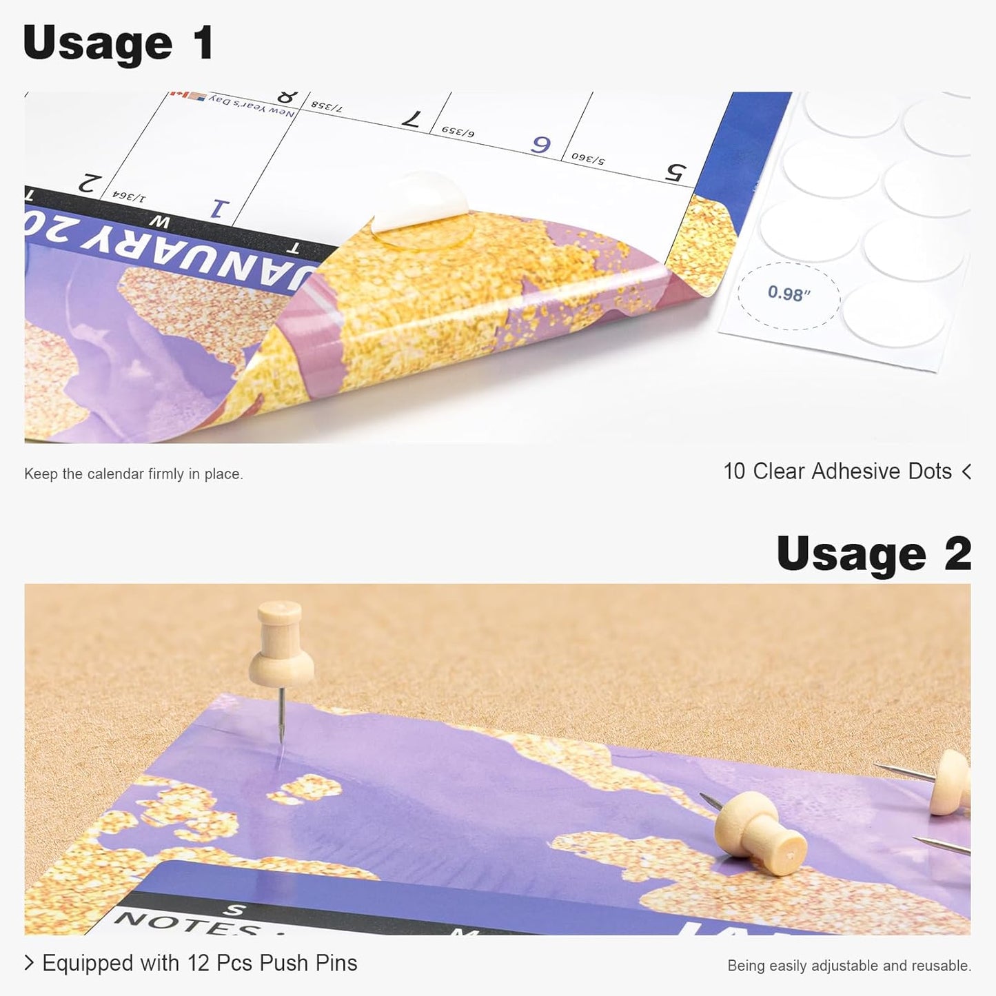 Ospelelf Large Dry Erase Calendar for Wall - 32'' x 48'' Vertical Calendar Laminated Yearly Family Calendar for Office, Use Jan 2025 - Dec 2026 (Marble)