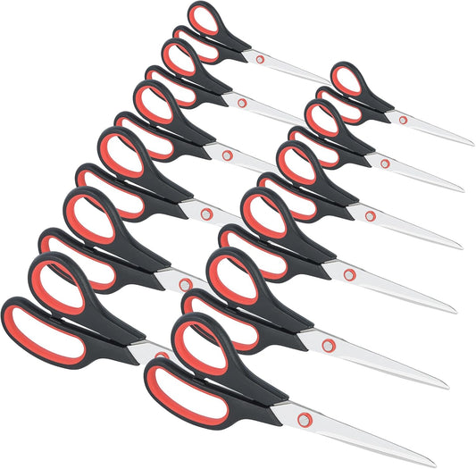 Scissors All Purpose for Office Heavy Duty, 8" Scissors Bulk Pack of 12 for Home Craft Sewing Fabric Supplies, High/Middle School Student Teacher Scissor,Right/Left Handed