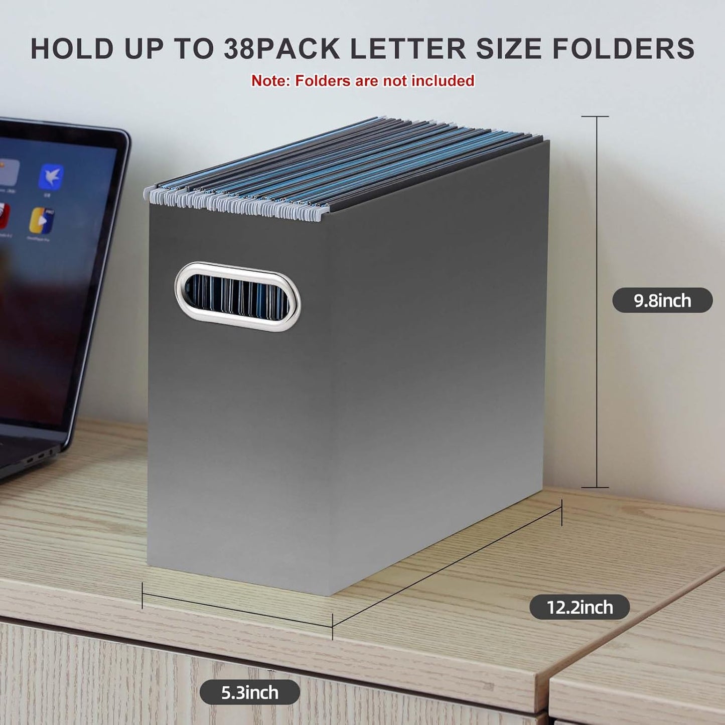 Oterri File Organizer, 4 Packs Small Storage Box, Cardboard File Folder Organizer, Collapsible File Box for Hanging File Folders Letter Size, Filing Organizer with Handle (Gradient Light gray)