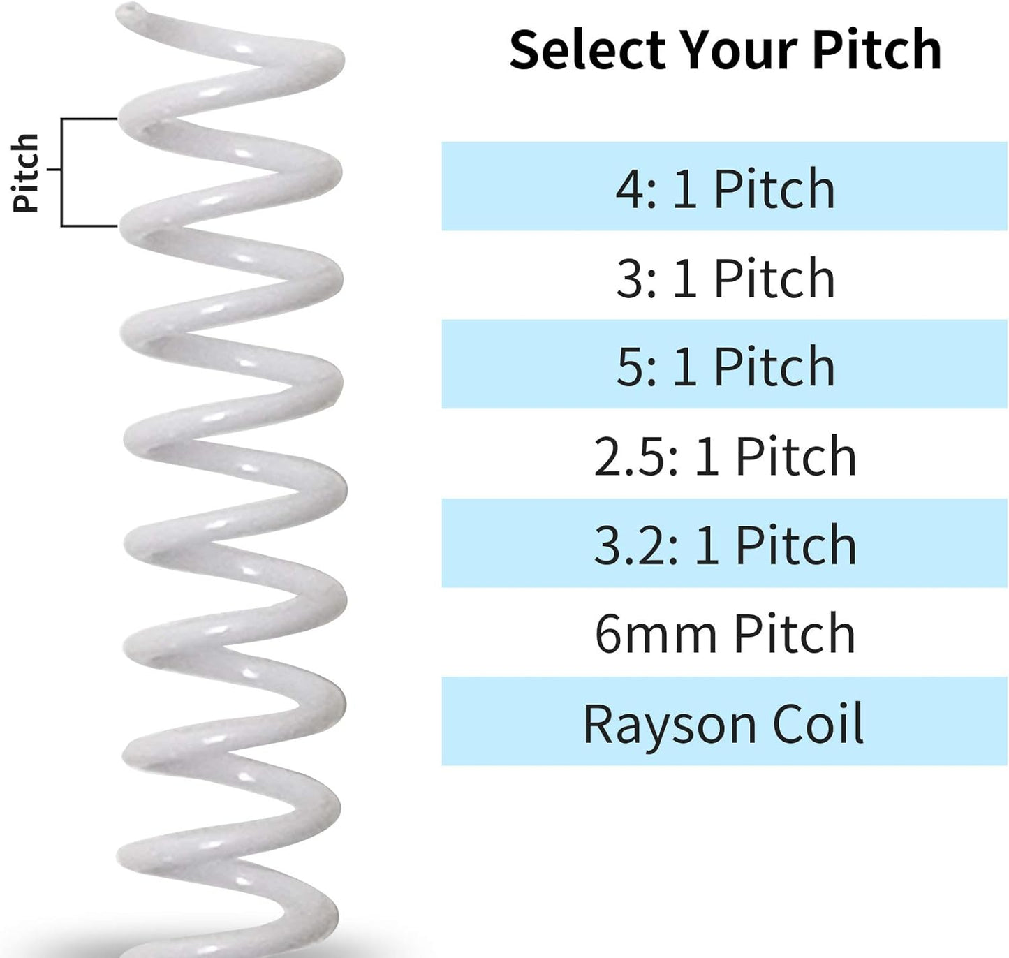 Rayson 1inch Plastic Spiral Binding Coil, 210 Sheets Capacity, 4:1 Pitch 25.4mm White Coil Binding Spines for Business and Educational Purposes, Pack of 50