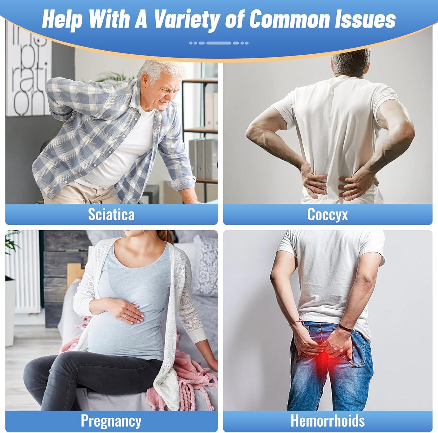 CloudBliss Donut Pillow Seat Cushion Chair Pad for Tailbone Pain Relief and Hemorrhoids, Memory Foam Seat Chair Cushion for Men and Women for Home & Office, (Light Blue)