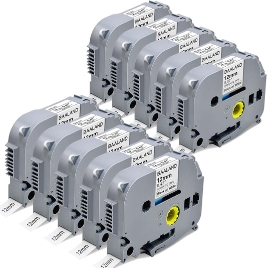 Label Maker Tape Refills Tz Tape 12mm 0.47 Laminated White Replace Compatible for Brother TZe-231 Tze 1/2" Black on White for P-Touch Label Maker PT-D220 D210 H110 D200 D400 1280, 10-Pack