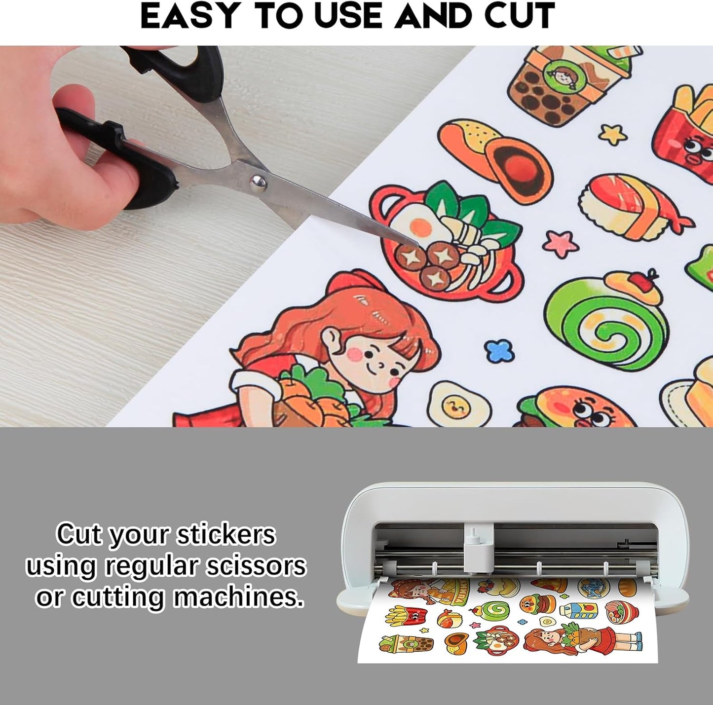 60 Sheets Premium Printable Vinyl Sticker Paper for Inkjet Printer, Glossy White Waterproof, Dries Quickly, Vivid Colors, Tear Resistant, 8.5x11 Inkjet Vinyl Sticker Paper Great for Cutting Machines