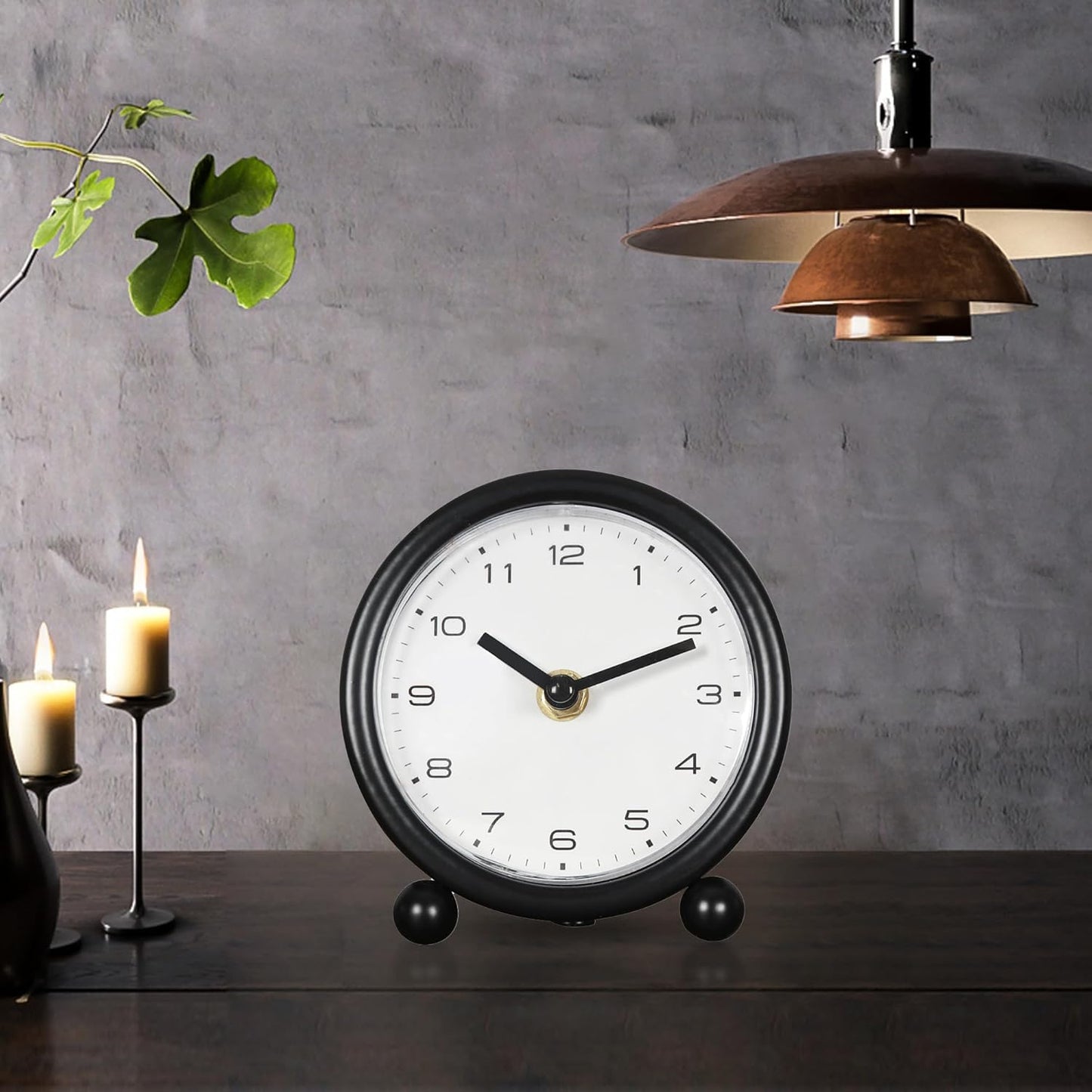 5.1" Desk Clock,Small Retro Desk Clock Battery Operated,Slient Metal Table Clock with Classical for Living Room Decor,Bedroom,Bedside (Black)