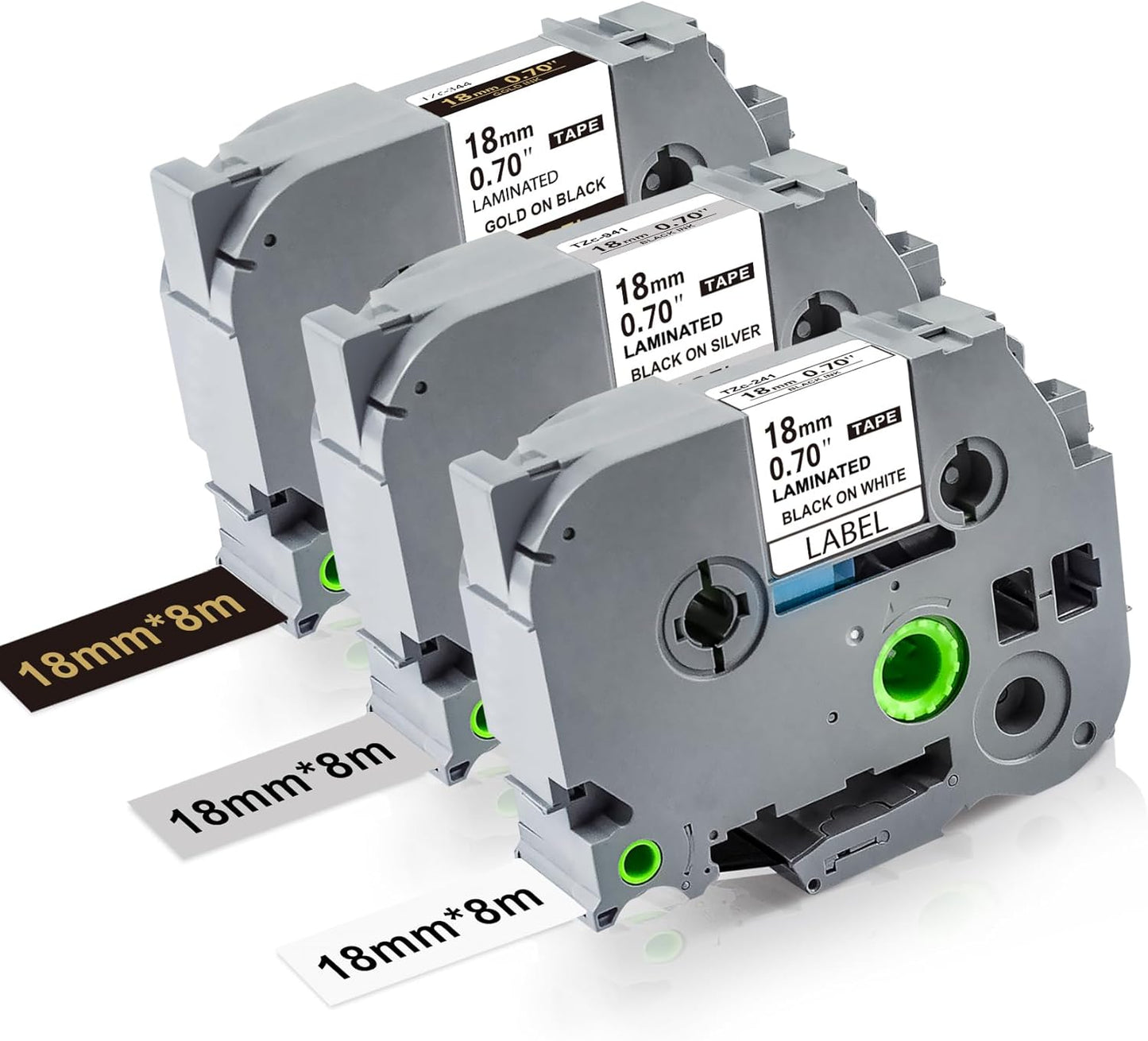 18mm Ptouch Tape Tze-241 344 941 Replacement for Brother Label Maker Tape 18mm 0.7 Laminated White/Black/Silver, TZe 18 mm Compatible with Brother Ptouch PT-D400 PT-D410 PT-D460BT PT-P710BT