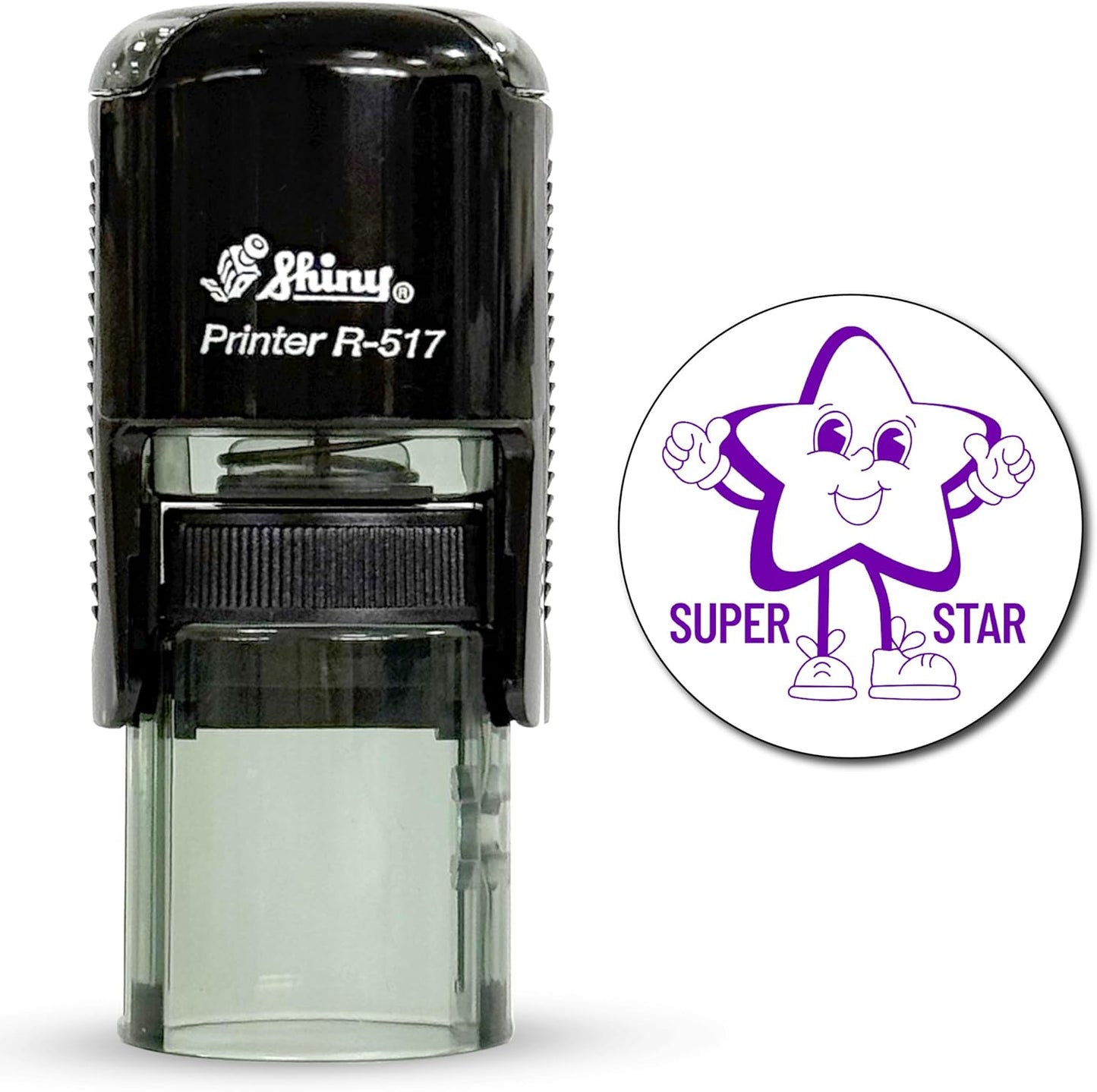 Shiny Superstar Teacher Stamp, Round Self Inking Stamp for Classroom, Purple Ink