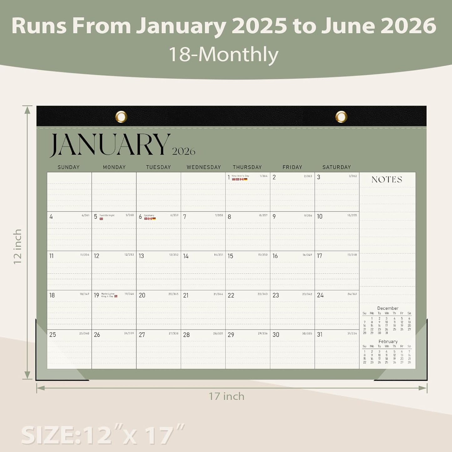 2026 Desk Calendar, Large Desktop/Wall Monthly Calendar (Jan. 2026 - Jun. 2027) 17'' x 12'' School Year Desk Planner for Teacher Family School Office Supplies