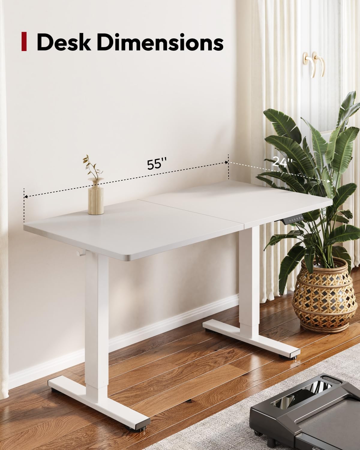 SANODESK Standing Desk Height Adjustable Electric Stand up Desk 55x24 Inches Sit Stand Home Office with Splice Board, White Frame/White Top