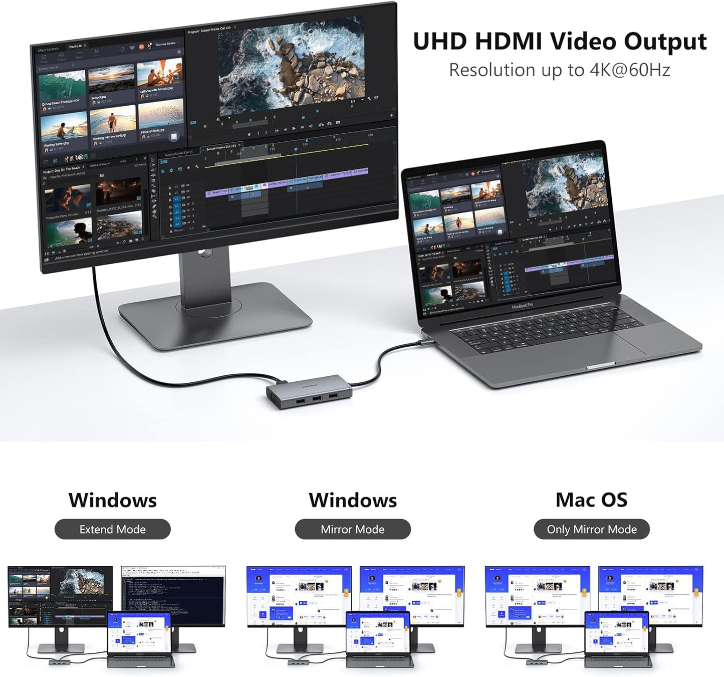 ABIWAZY USB C Docking Station Dual Monitor Adapter for Dell HP Laptop Docking Station 3 Monitors Quadruple Display USBC Hub Dongle to 4K HDMI,DP,VGA,3 USB2.0,100W PD, USB-C Dock for Lenovo,Surface