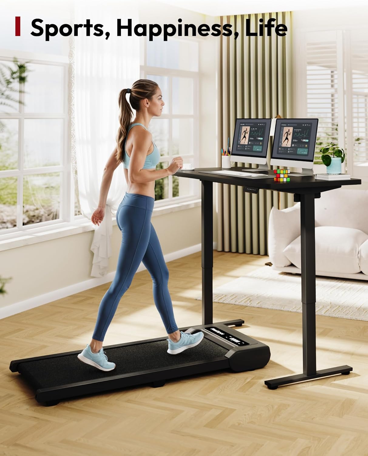 SANODESK Electric Standing Desk 48 x 24 Inches Whole-Piece Desktop Height Adjustable Stand Up Desk w/6-Button Controller Ergonomic Computer Desk for Home Office, Black Frame + Black Tabletop