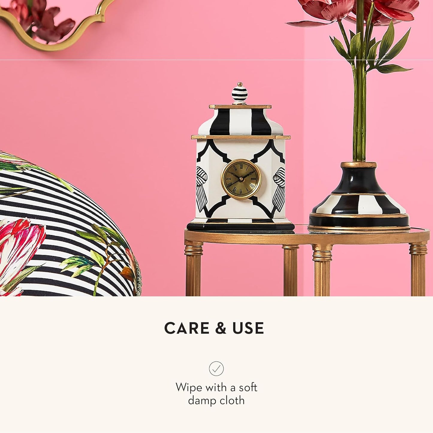 MACKENZIE-CHILDS Desk Clock, Decorative Wood Clock for Kitchen and Living Room, Pretty as a Bow