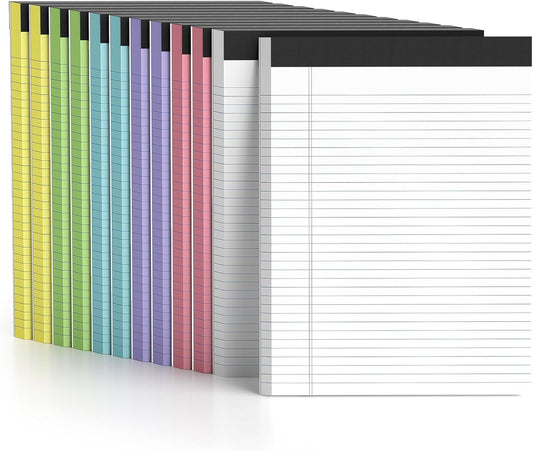 12 Pack Color Legal Pads 8.5 x 11 College Ruled Paper Note Pads Narrow Ruled 50 Sheets per Notepad Perforated Writing Pad Durable Sturdy Back 8x11 Pads of Paper Pink Purple Blue Green White Yellow