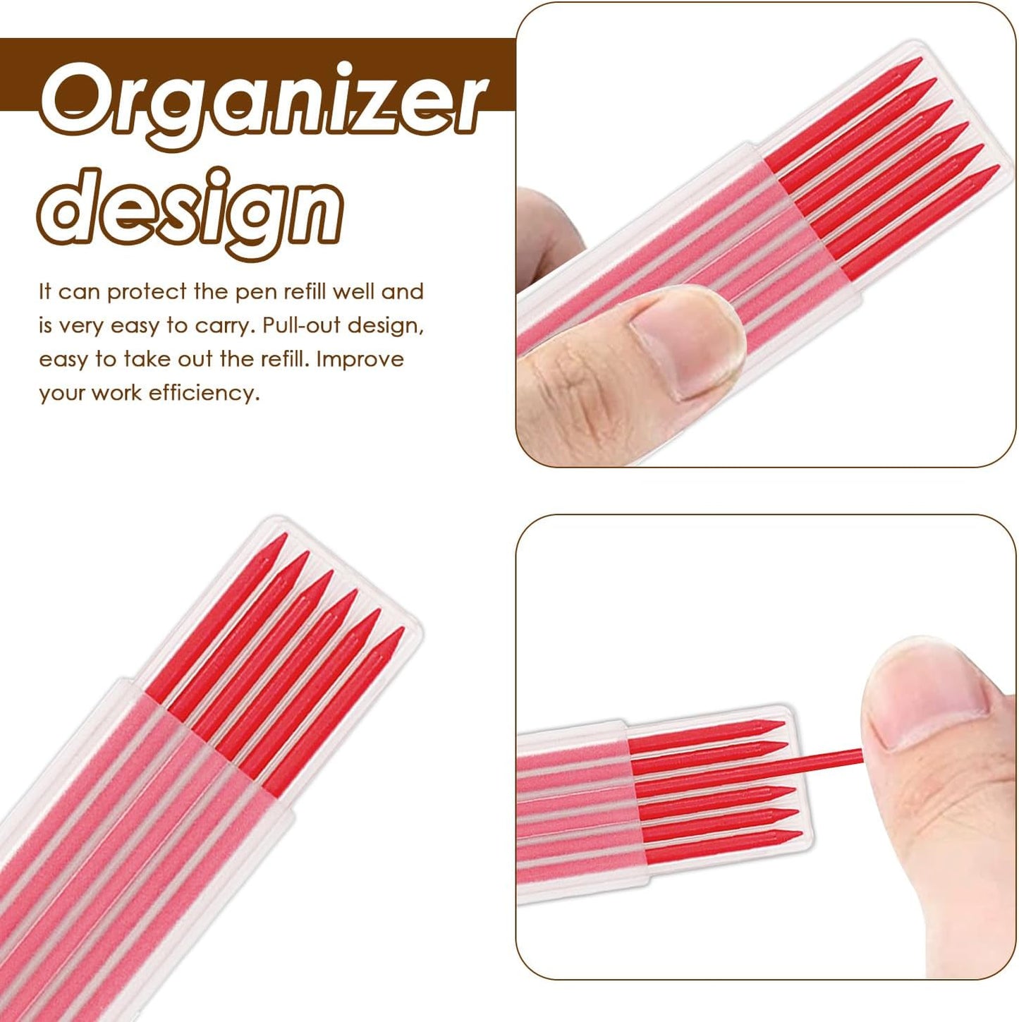 24Pcs 2.8mm Carpenter Pencil Refill Long Lasting HB Refill for Construction Pencils Replacements Carpenter Marker Graphite Woodworking Mechanical Pencil Leads(Red)