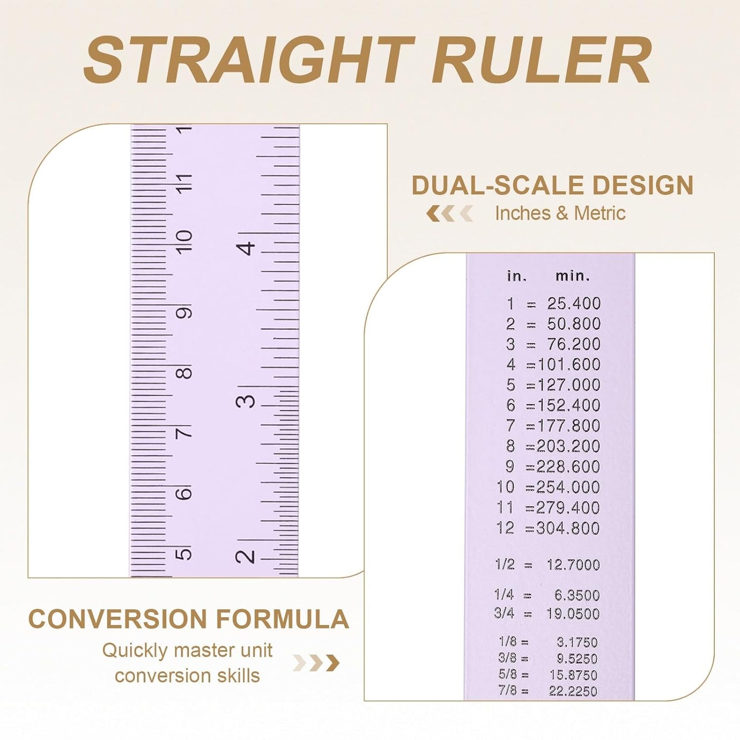 HARFINGTON 4pcs Metal Straight Ruler 15cm Metric SAE Aluminum Alloy Measuring Rulers Scale Tool with Hole for Measure Study Reading Classroom Office, Purple