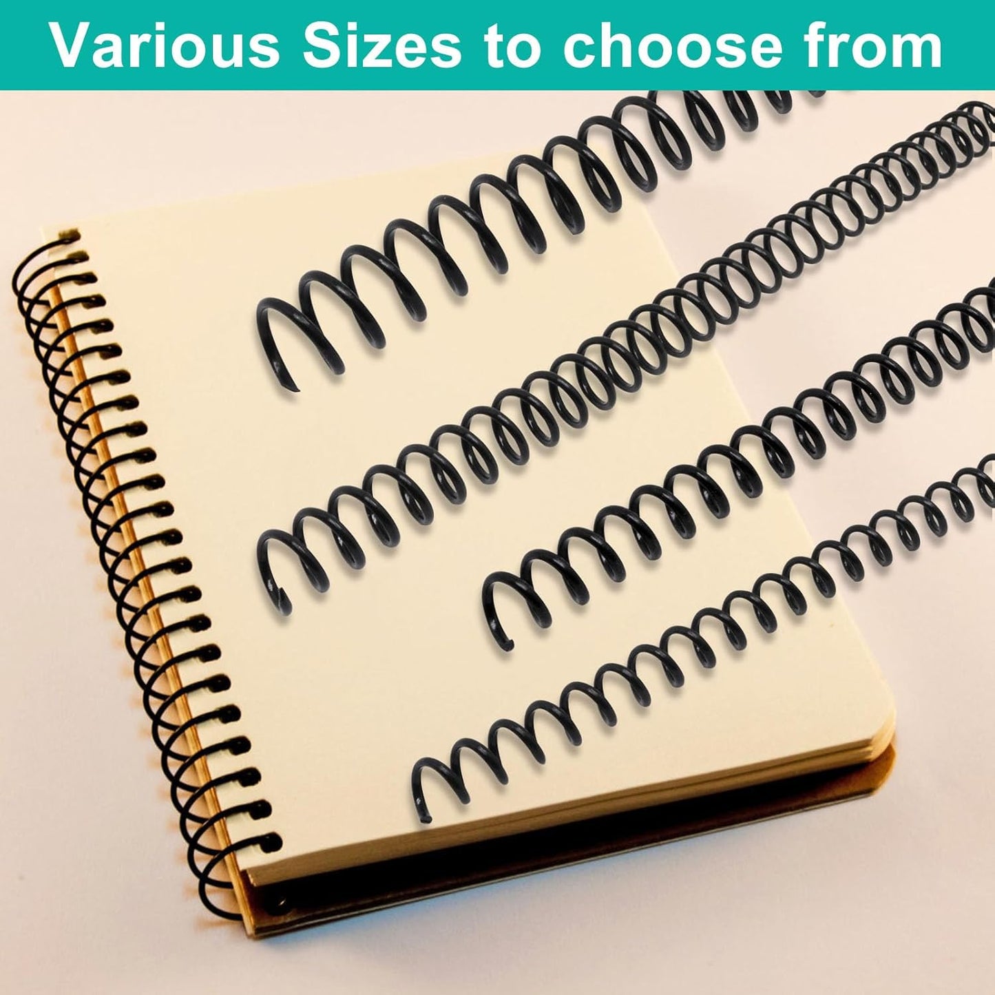 Plastic Spiral Binding Coils 100 Pack, Coil Binding Multi Sizes (6mm+8mm+10mm+12mm), 4:1 Pitch Black Binding Spirals for Students and Coworkers