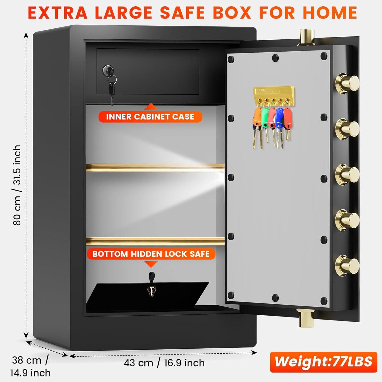 [31.5" Tall] Extra Large Home Safe Fireproof Waterproof, Heavy Duty Steel Safe Box with Fireproof Bag, Combination Lock and Inner Cabinet, Fire Proof Safes for Home Documents Valuables