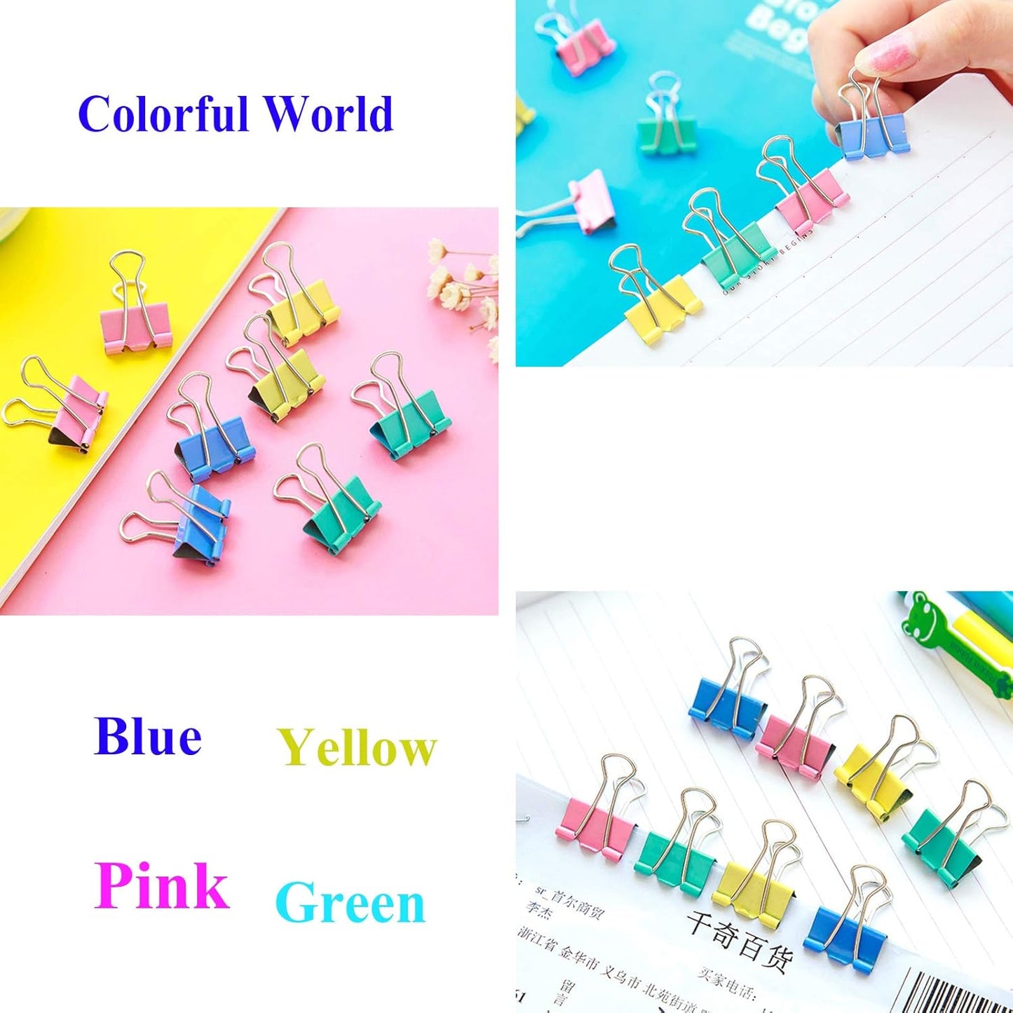 Ufmarine Small Binder Clips 1 inch Length, Colorful, for Office (64 Pcs)