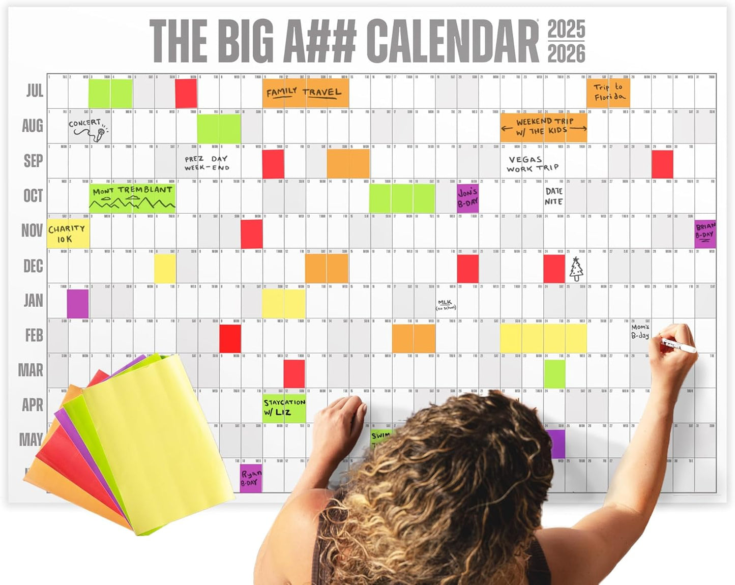 The Big A## Calendar Mid-Year Wall Planner – July to June Dry-Erase – Includes 1 Markers & 100 Labels – Lightweight, Easy to Hang Yearly Planner – Plan Goals & Adventures – Gray, 4’x3’
