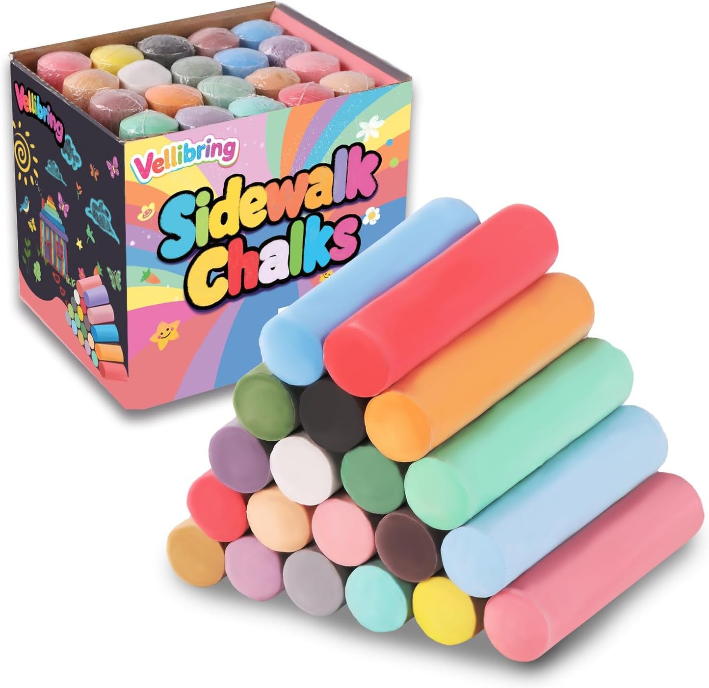 20 PCS Sidewalk Chalks Set Washable Colored Jumbo Chalk Bulk 20 Colors for Students Teens School Supplies Driveway and Playground Outdoor Games Activities