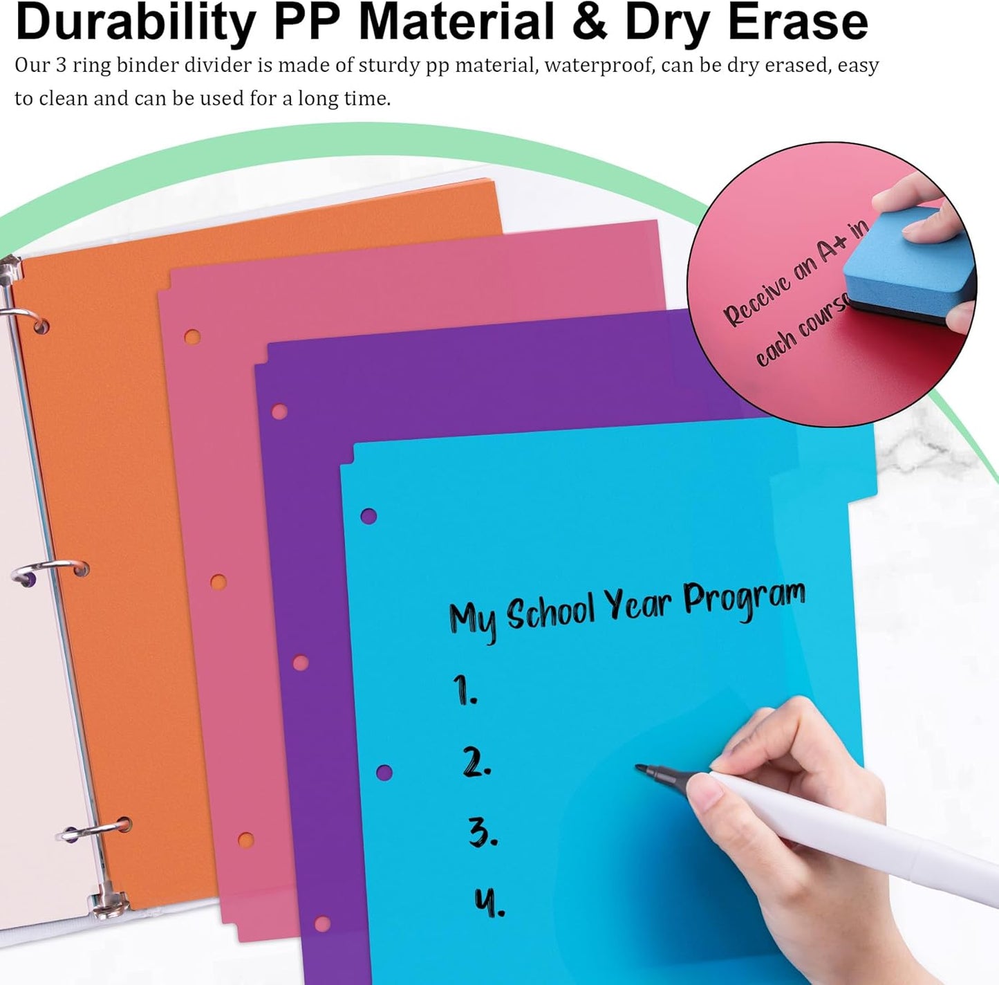 48PCS/6 Set Binder Dividers with Tabs, 8-Tab Dividers for 3 Ring Binder, 3-Hole Punched Letter Size Plastic 3 Ring Binder Dividers for School Office Home Document Organizer, Multicolor