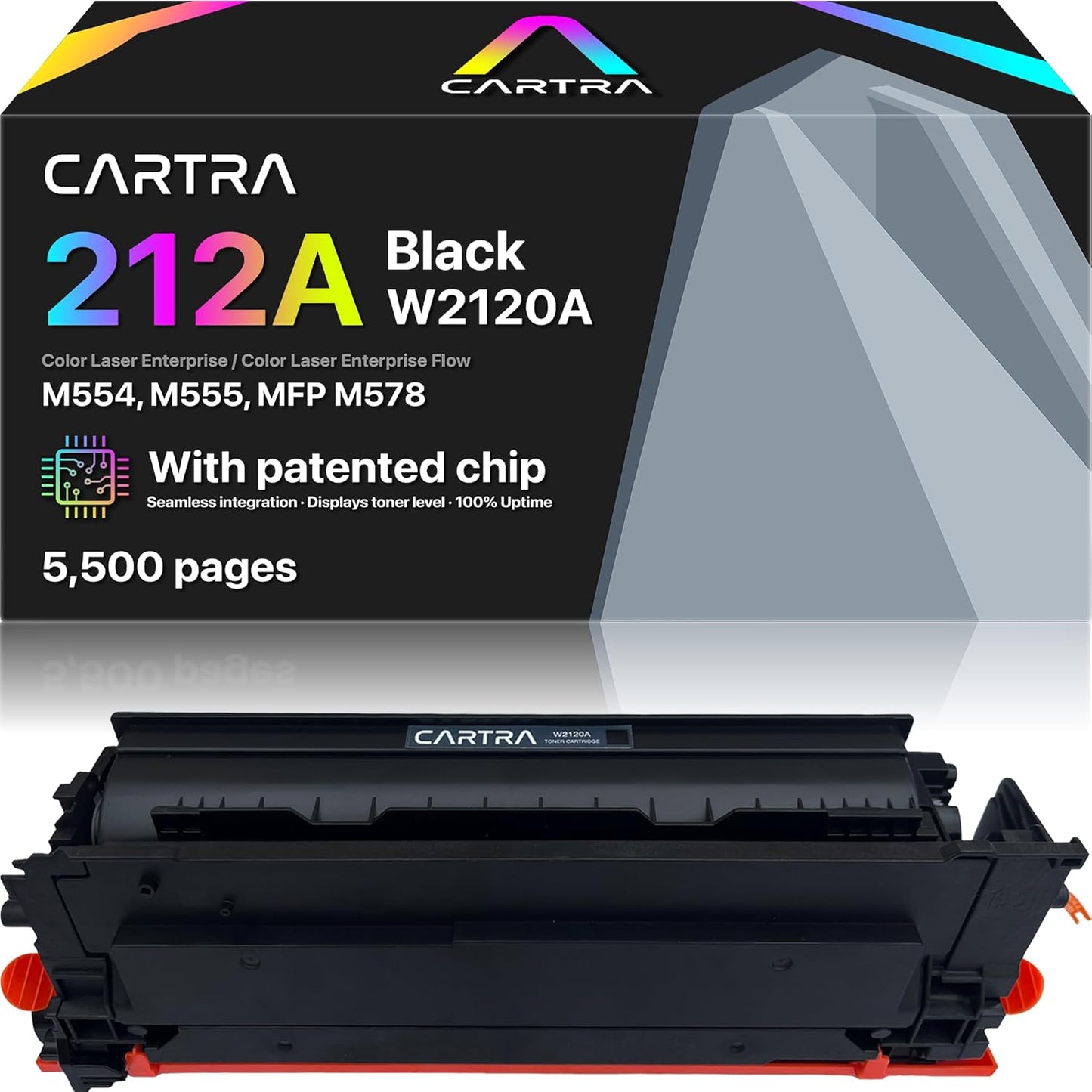 212A W2120A Black Toner Cartridge for HP Color Laserjet Enterprise Flow MFP M578c, M578z M554dn, M555dn, M555x, M578dn, M578f, M578, M554, M555 Series (212A Black (W2120A))