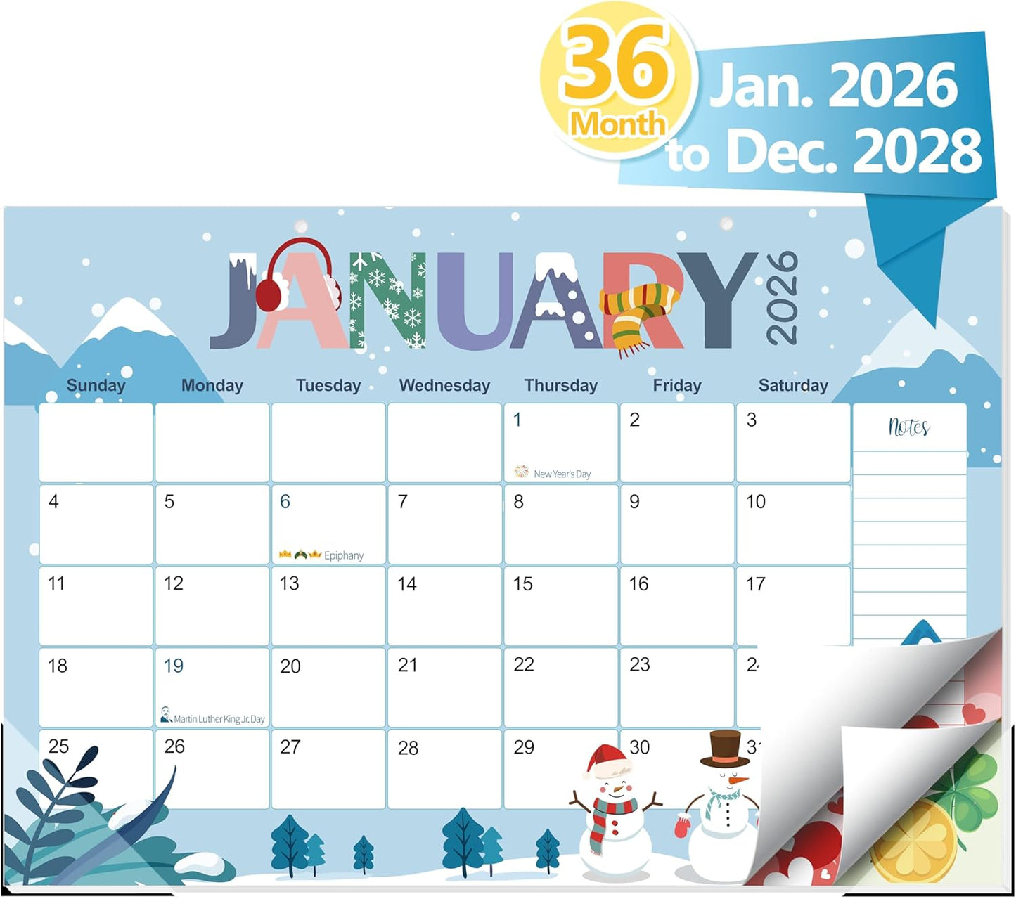 Guasslee Desk Calendar 2026-2028,36 Months Calendar Runs from 2026 Jan. to 2028 December, 17"x11.5" Monthly Desktop/Wall Planner with Thick Paper and Notes for Home School & Office