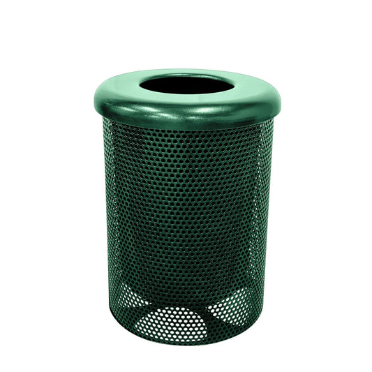 RFT-P-TXTGRN Heavy Duty Round Trash Receptacle with Flat Top, Liner Included, 32 Gallon, Textured Green, Made in America