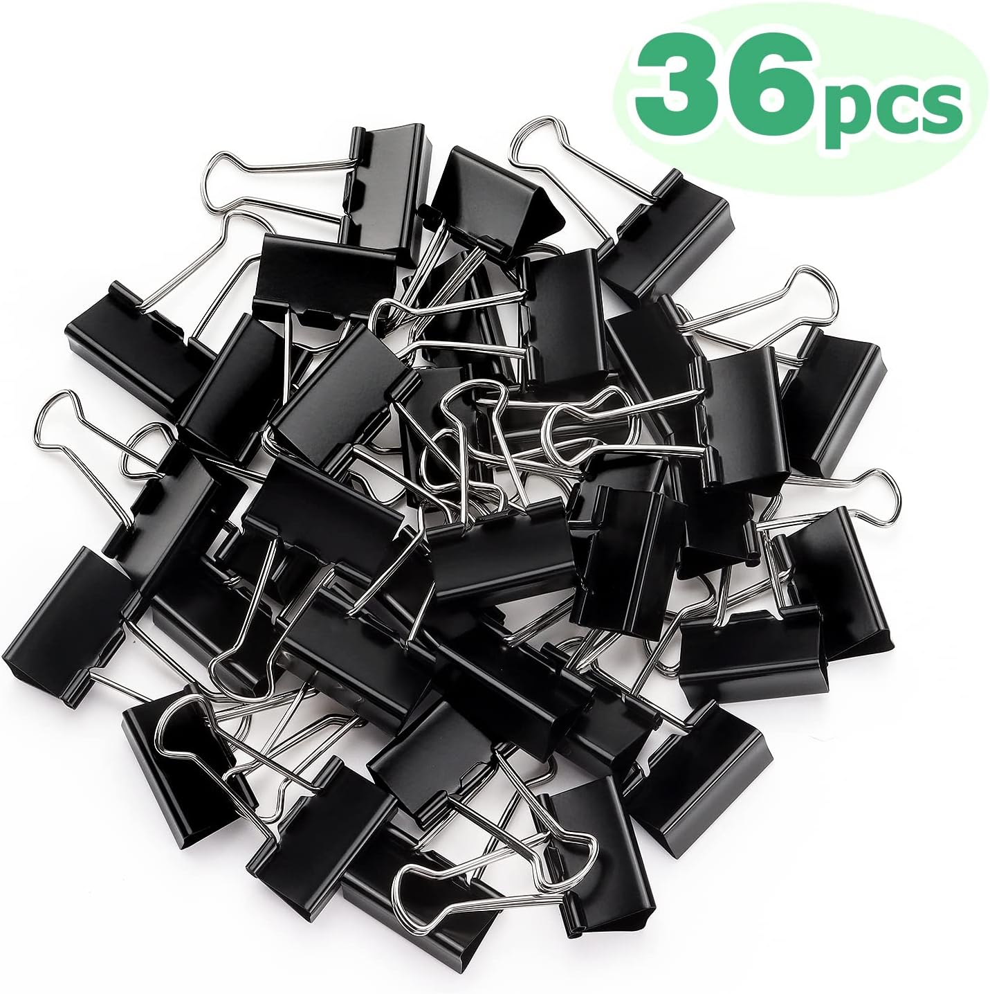 ZZTX Black Binder Clips Paper Clamps Clips Medium Size, 1.3 Inches, 36 Pack