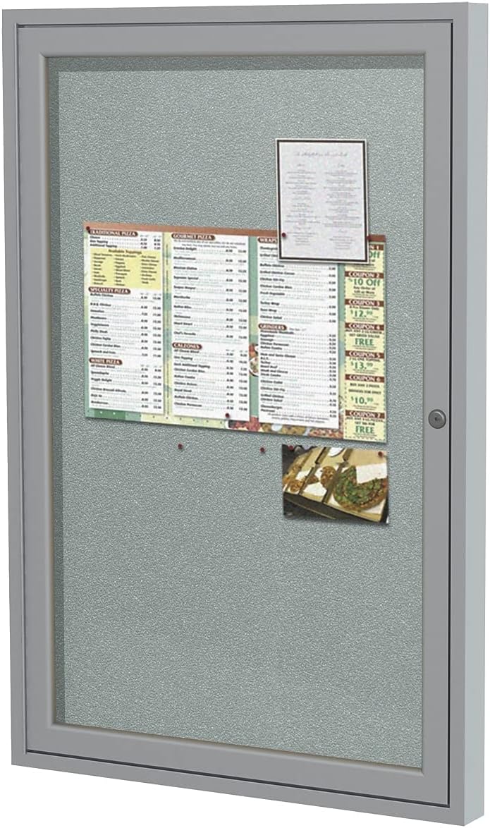 Ghent 24"x18" 1-Door Outdoor Enclosed Vinyl Bulletin Board, Shatter Resistant, with Lock, Satin Aluminum Frame - Silver (‎PA12418VX-193), Made in The USA
