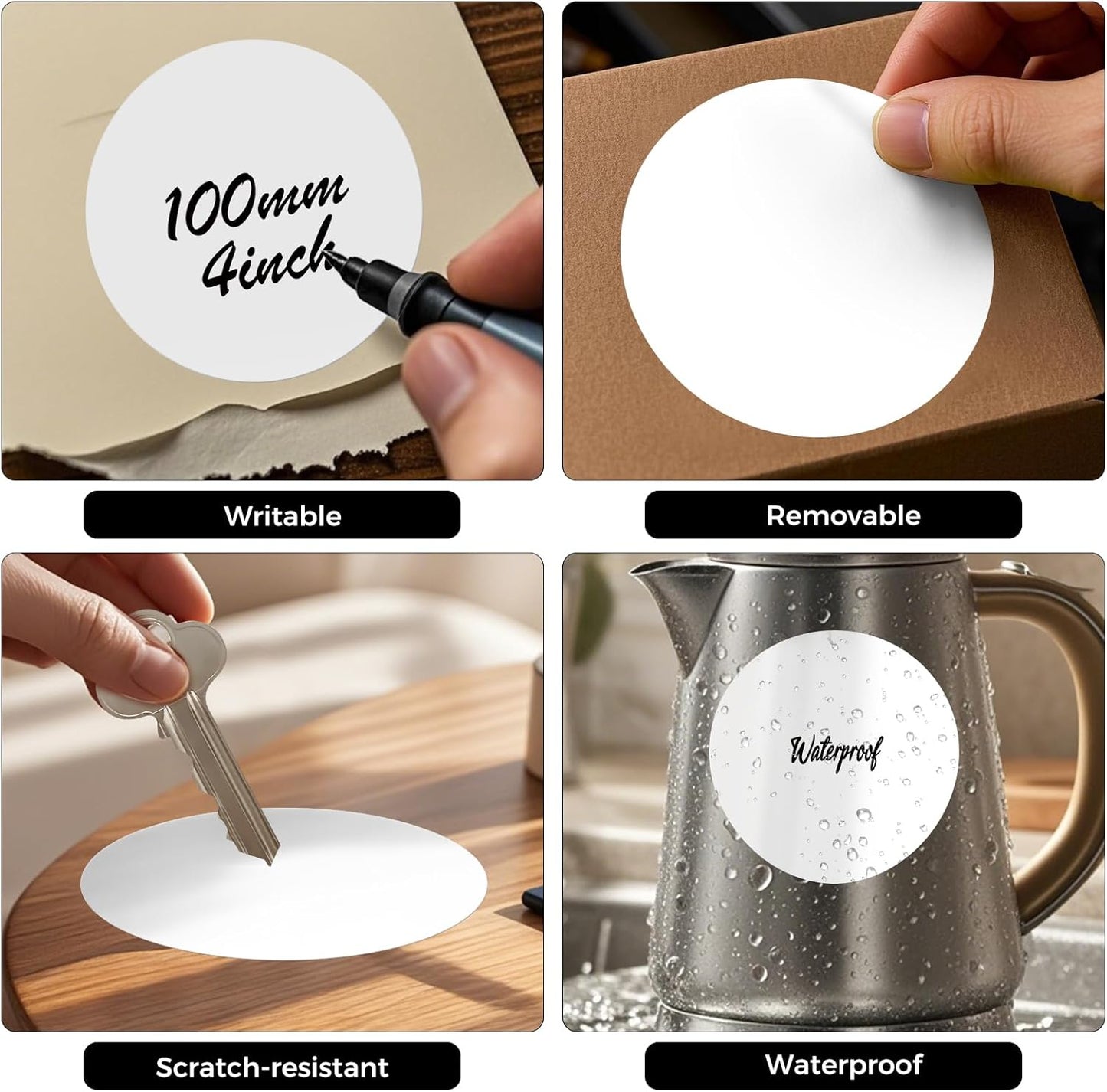 300 PCS Circle Stickers 4 Inch White Vinyl Floor Dots Sticker Removable Self-Adhesive Colored Large Round Label Roll for Marking Inventory Organizing Classroom Line Up Spots